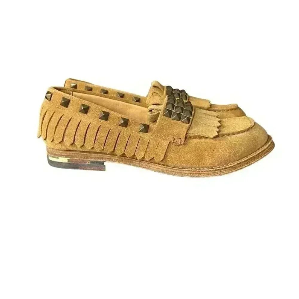 Daniele Michetti NWOB Tan Studded Leather Loafers Sz 6.5
